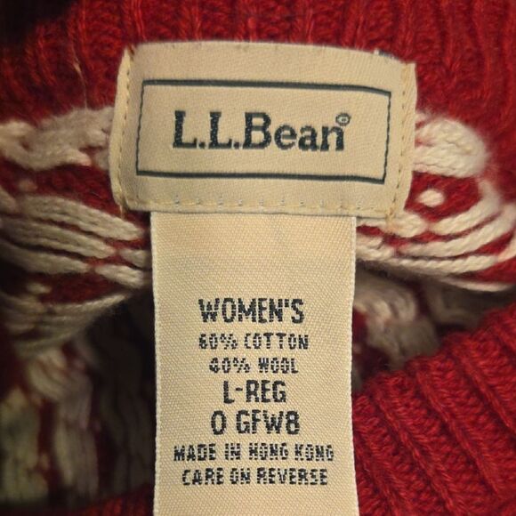 L.L. BEAN Vintage Birds‎ Eye Cardigan Sweater Red White Wool Womens Size Large - Picture 8 of 8